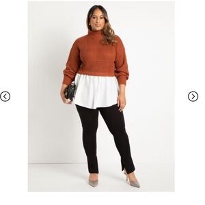 Eloquii Rust Orange Turtleneck Sweater with White Layered Hem-size 22/24